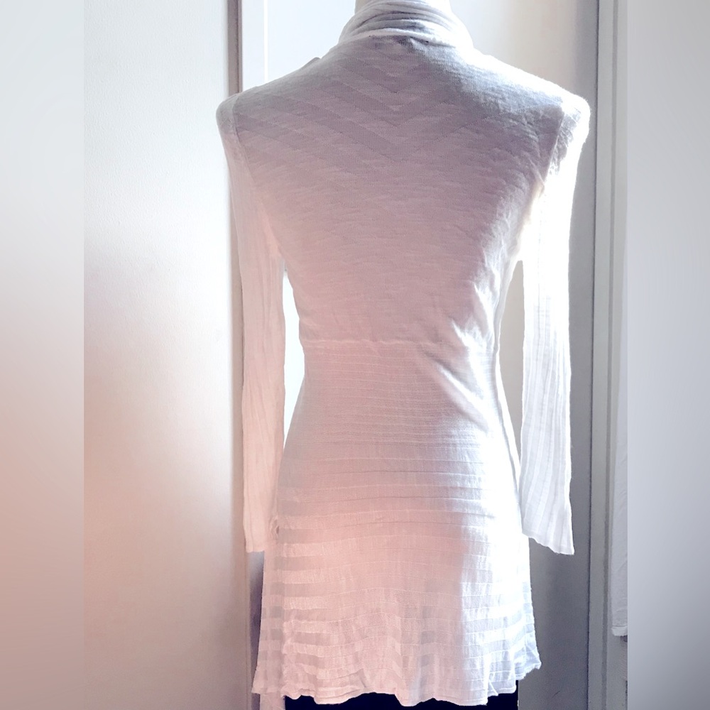 Lightweight White Ribbed Drape Cardigan M - Picture 3 of 9